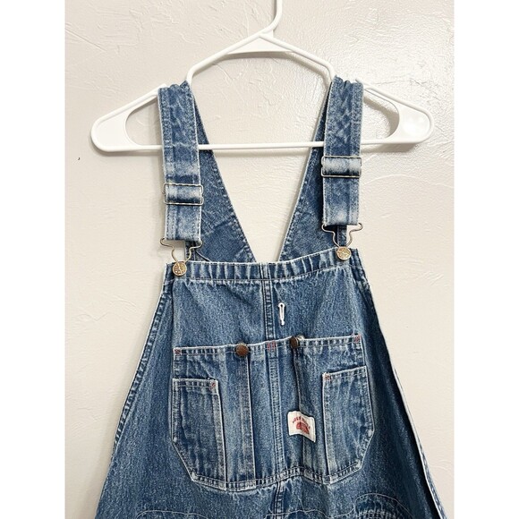 Vtg ROUND HOUSE Men's Denim Bib Carpenter Overalls Blue 44x29 Straight Leg USA - Picture 2 of 10